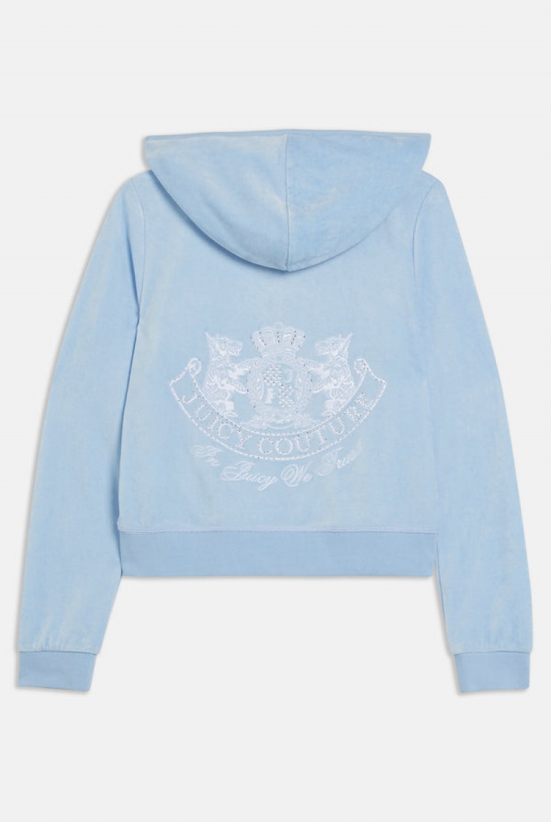 Powder Blue Juicy Couture Dog Crest Bamboo Velour Heritage Hoodie | JC-SN652173