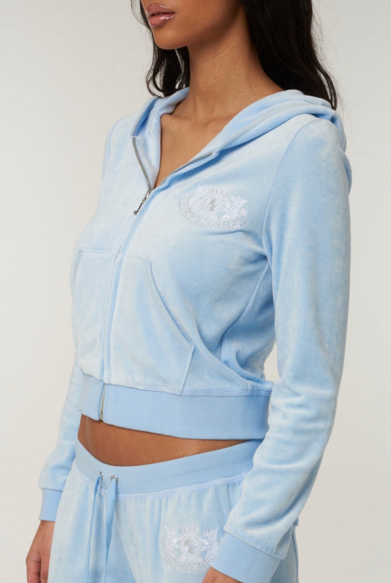 Powder Blue Juicy Couture Dog Crest Bamboo Velour Heritage Hoodie | JC-SN652173