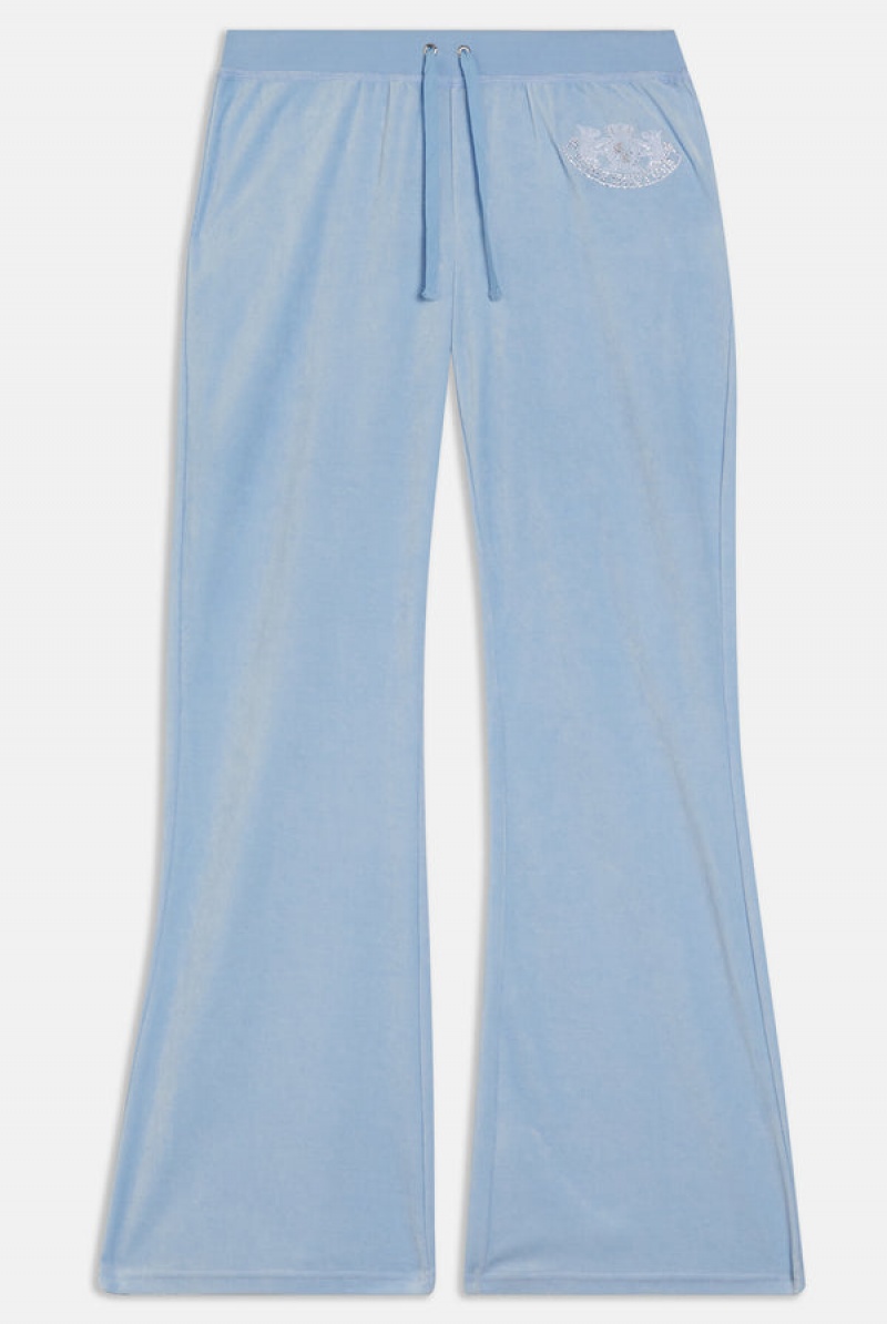 Powder Blue Juicy Couture Ultra Low Rise Bamboo Velour Heritage Dog Crest Pocketed Bottoms | JC-SN652171