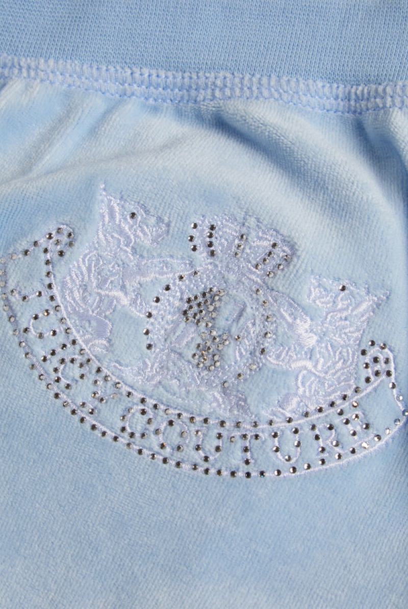 Powder Blue Juicy Couture Ultra Low Rise Bamboo Velour Heritage Dog Crest Pocketed Bottoms | JC-SN652171