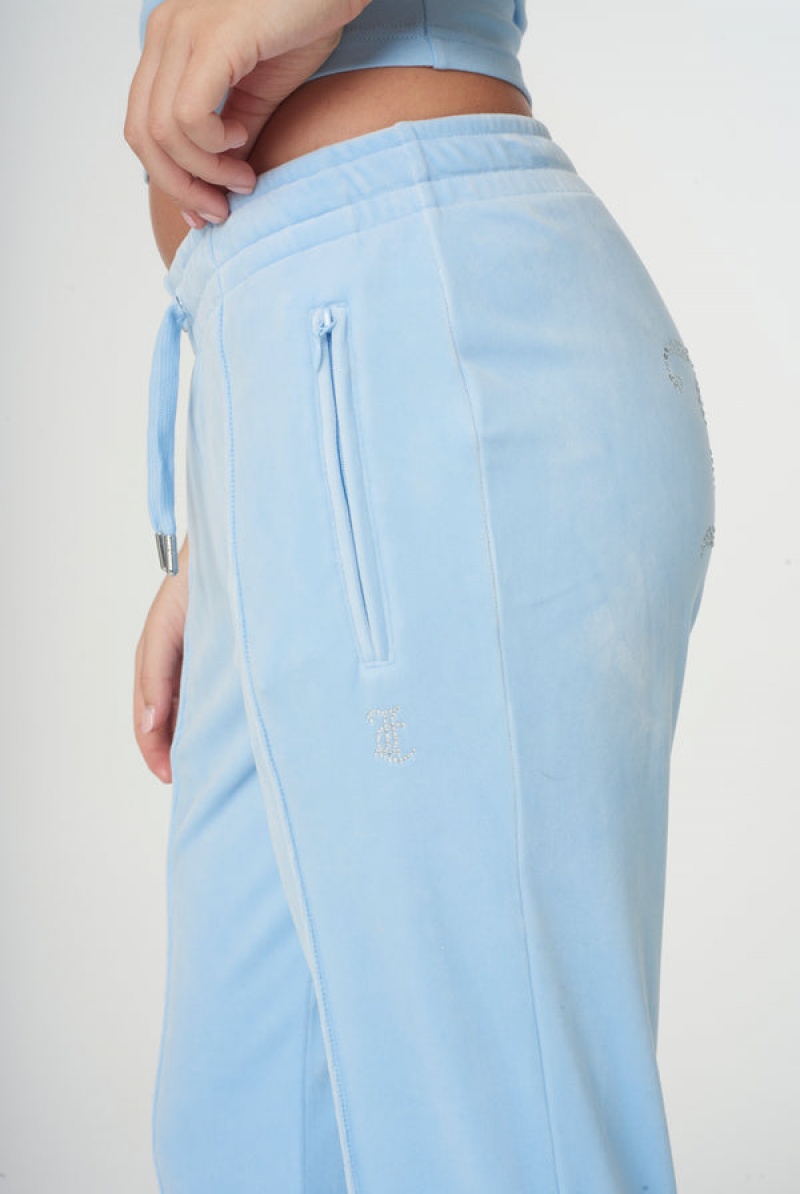 Powder Blue Juicy Couture Velour Diamante Tracksuit Bottom | JC-SN651973