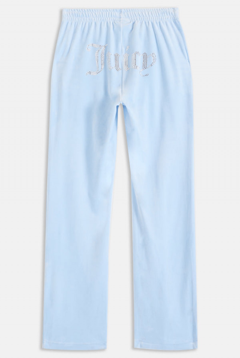 Powder Blue Juicy Couture Velour Diamante Tracksuit Bottom | JC-SN651973