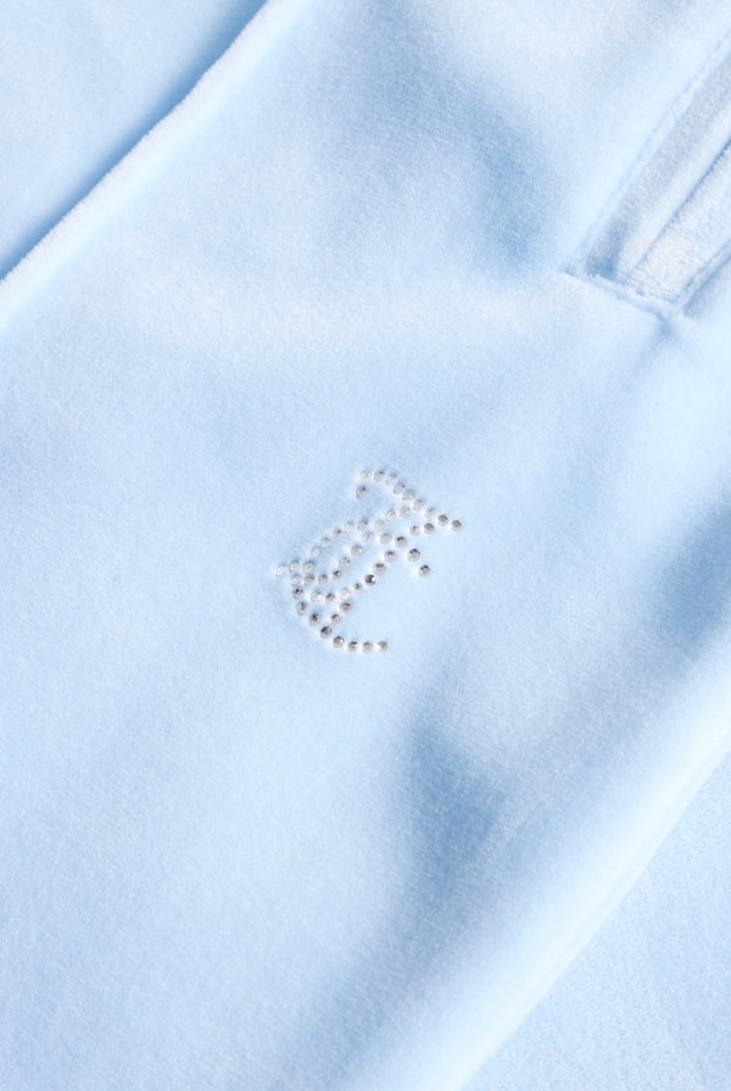 Powder Blue Juicy Couture Velour Diamante Tracksuit Bottom | JC-SN651973