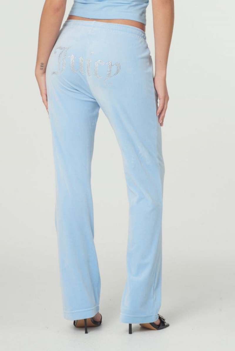 Powder Blue Juicy Couture Velour Diamante Tracksuit Bottom | JC-SN651973