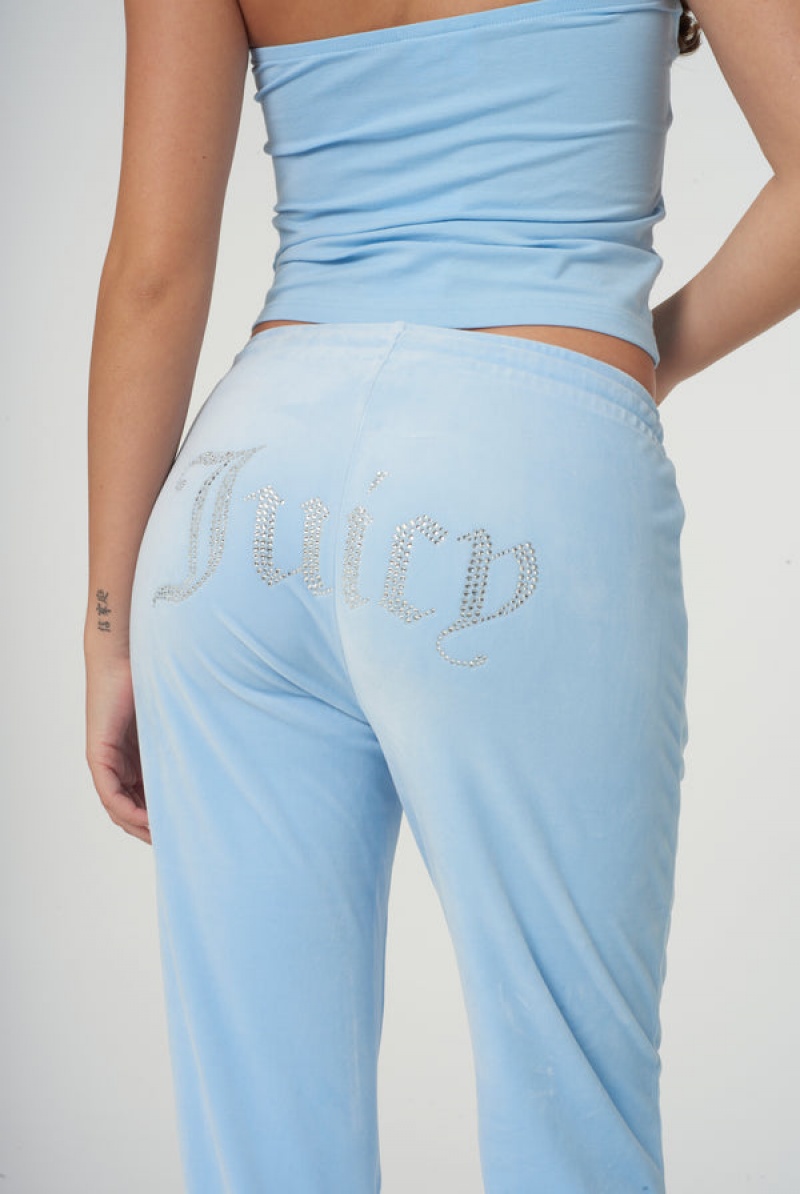 Powder Blue Juicy Couture Velour Diamante Tracksuit Bottom | JC-SN651973