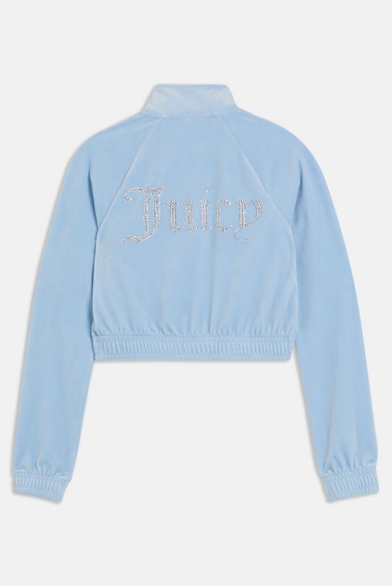 Powder Blue Juicy Couture Velour Diamante Cropped Tracktop | JC-SN651975