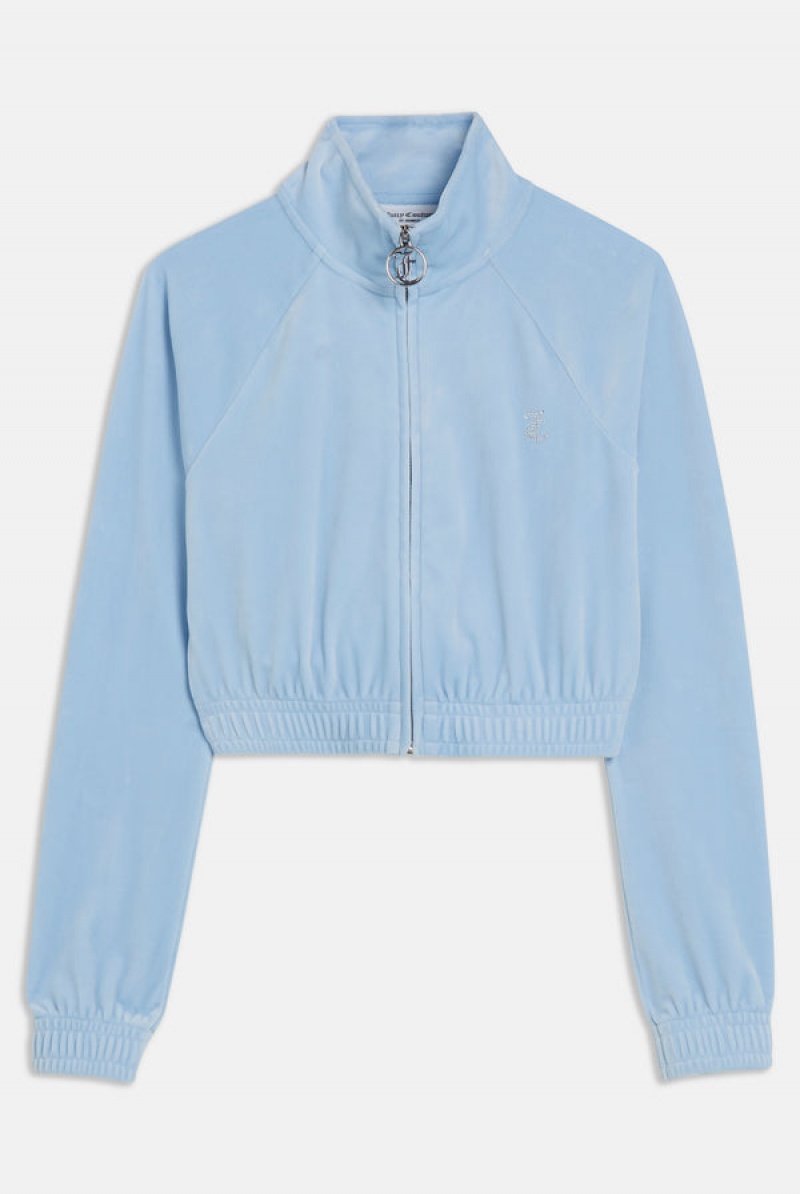 Powder Blue Juicy Couture Velour Diamante Cropped Tracktop | JC-SN651975