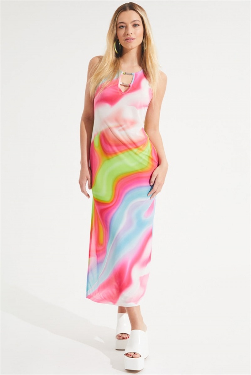 Rainbow Swirl Juicy Couture Mesh Swirl Maxi Dress | JC-SN651776