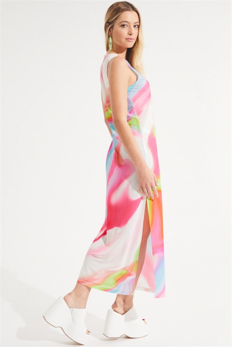 Rainbow Swirl Juicy Couture Mesh Swirl Maxi Dress | JC-SN651776