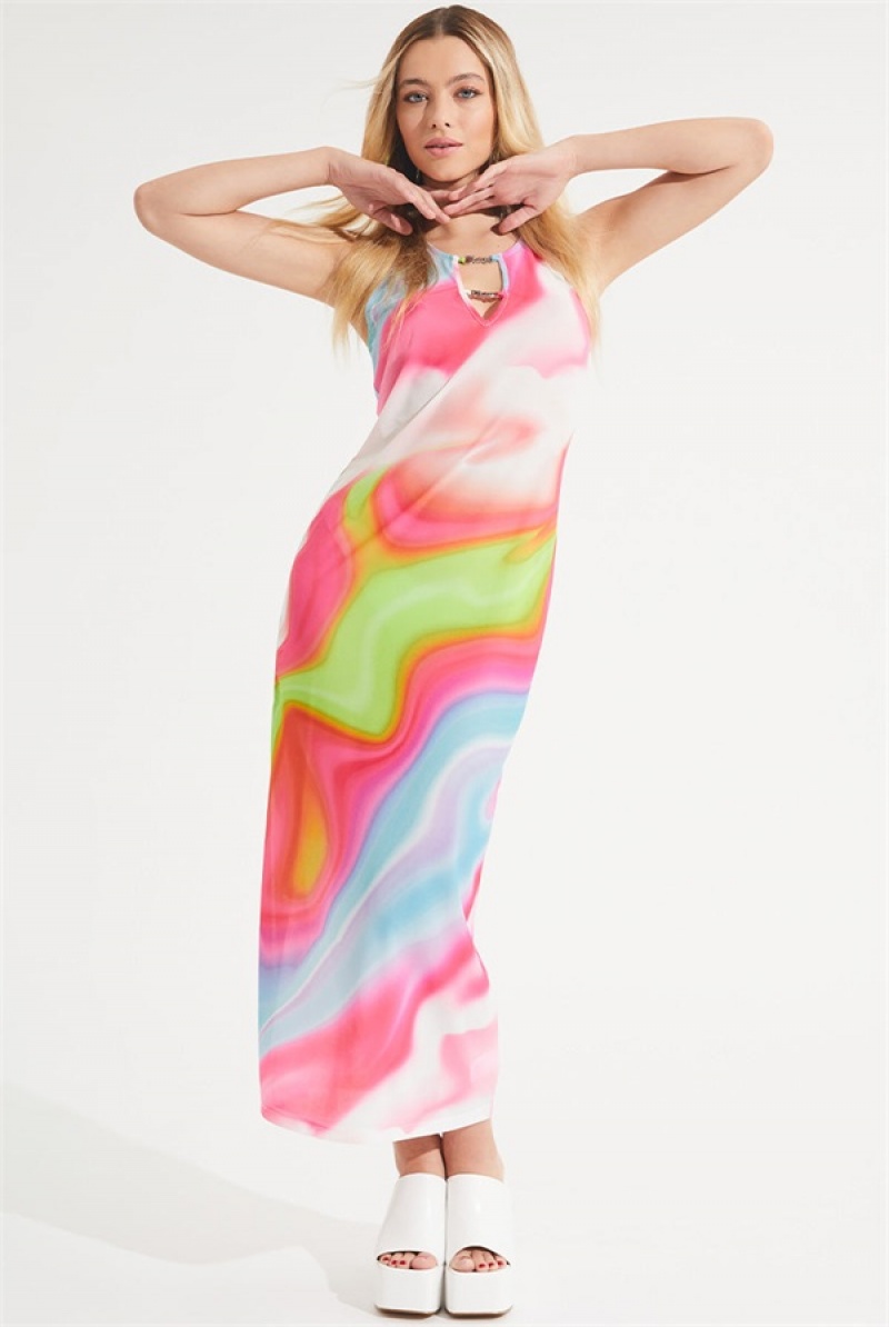 Rainbow Swirl Juicy Couture Mesh Swirl Maxi Dress | JC-SN651776