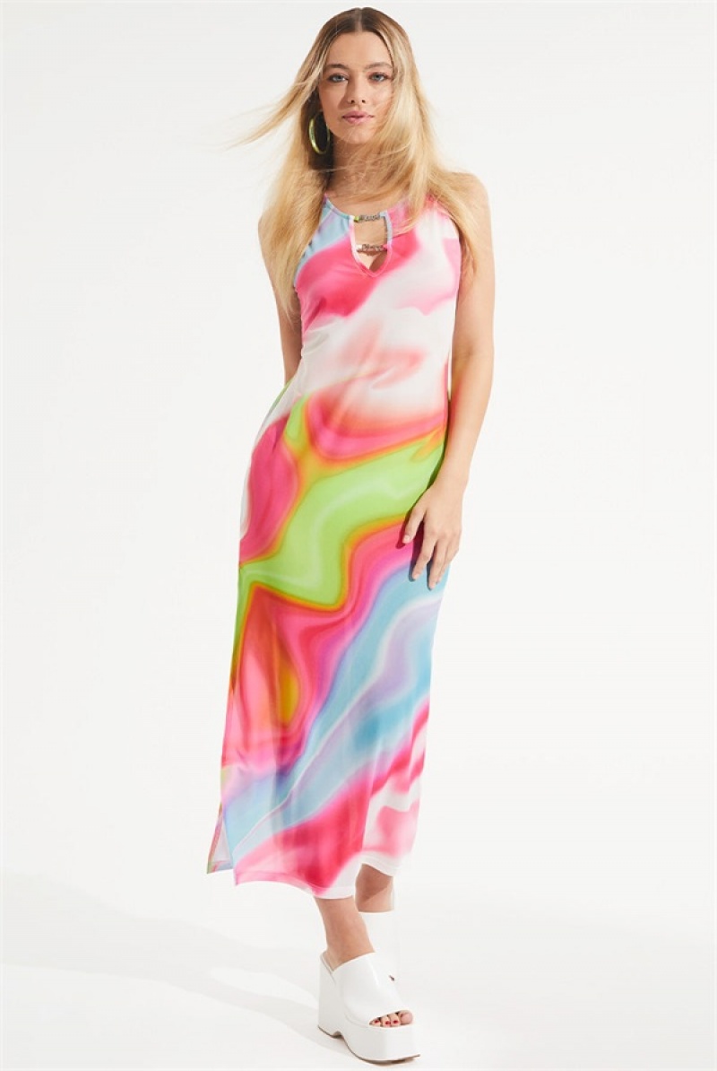 Rainbow Swirl Juicy Couture Mesh Swirl Maxi Dress | JC-SN651776