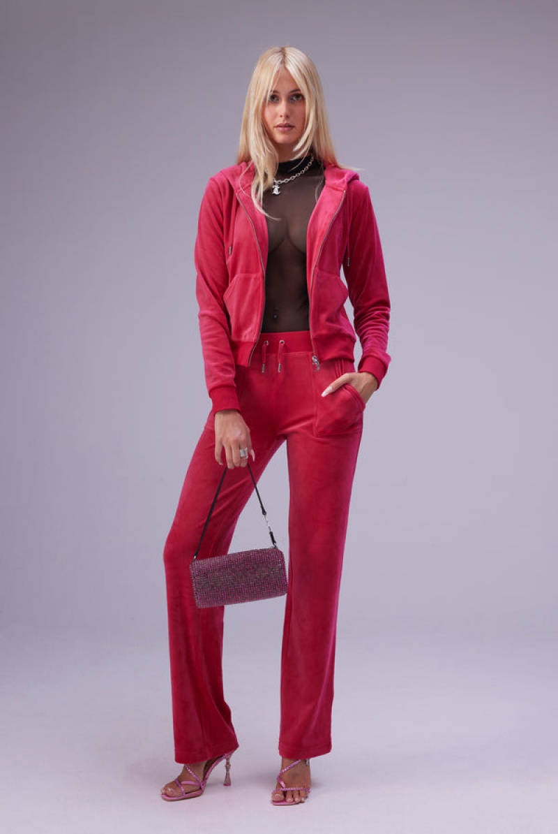 Raspberry Sorbet Juicy Couture Classic Velour Del Ray Pocketed Bottoms | JC-SN652052