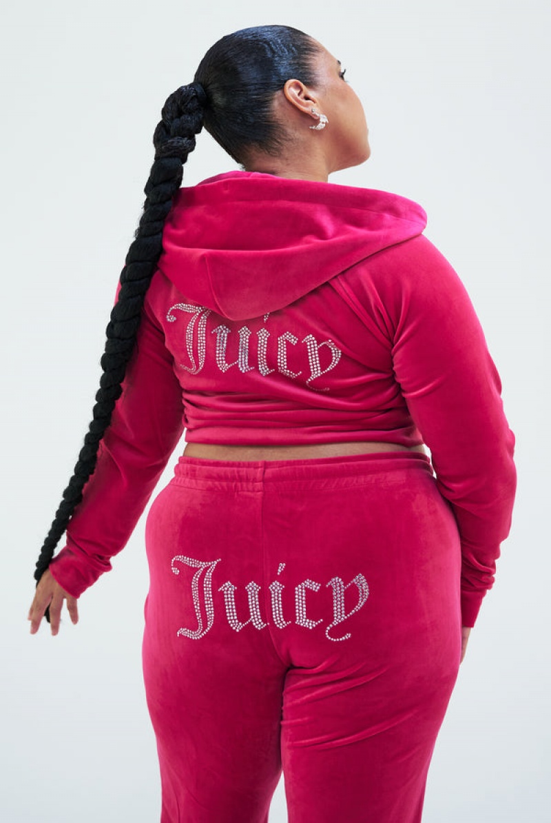 Raspberry Sorbet Juicy Couture Diamante Velour Hoodie | JC-SN652152