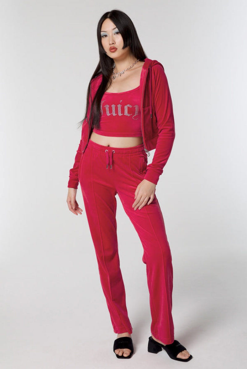 Raspberry Sorbet Juicy Couture Diamante Velour Hoodie | JC-SN652152