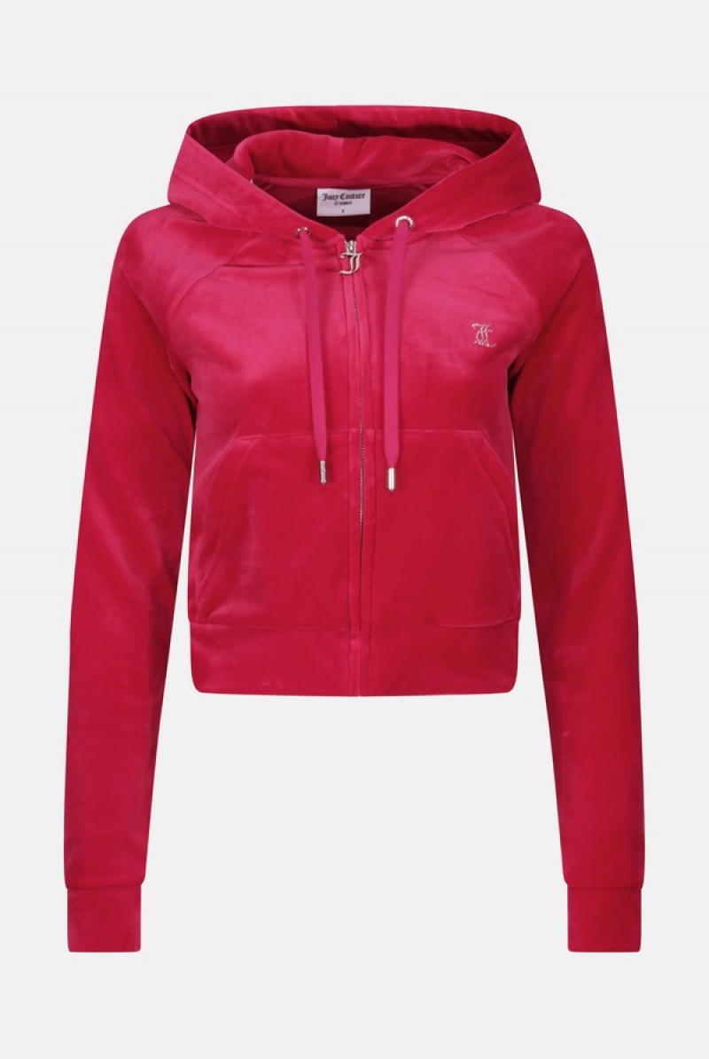 Raspberry Sorbet Juicy Couture Diamante Velour Hoodie | JC-SN652152