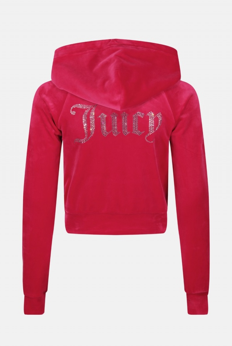 Raspberry Sorbet Juicy Couture Diamante Velour Hoodie | JC-SN652152