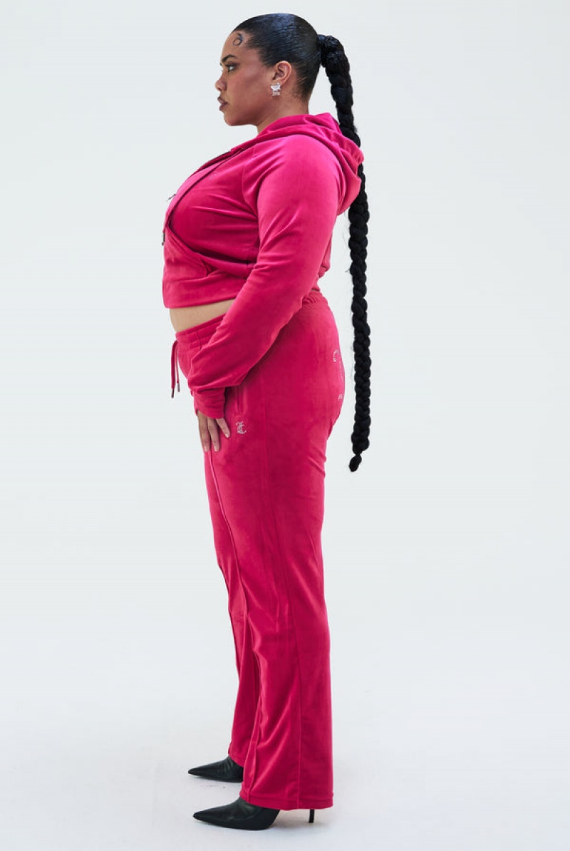 Raspberry Sorbet Juicy Couture Velour Diamante Tracksuit Bottom | JC-SN652137