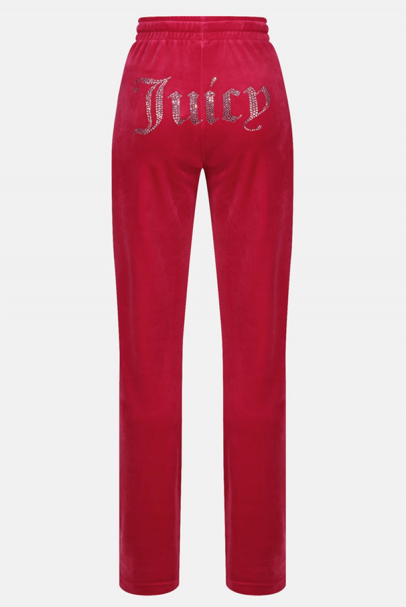 Raspberry Sorbet Juicy Couture Velour Diamante Tracksuit Bottom | JC-SN652137