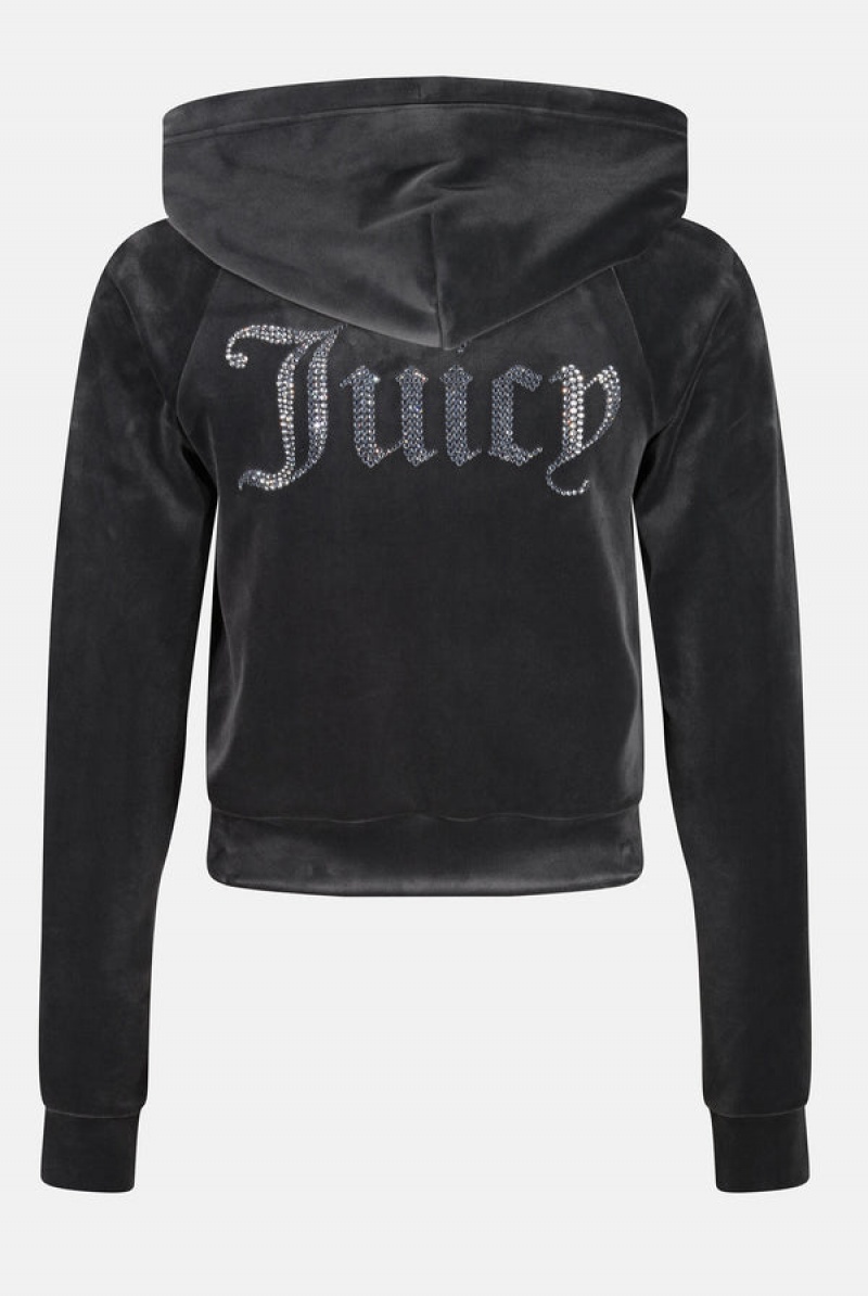 Raven Juicy Couture Diamante Velour Zip-through Hoodie | JC-SN652149