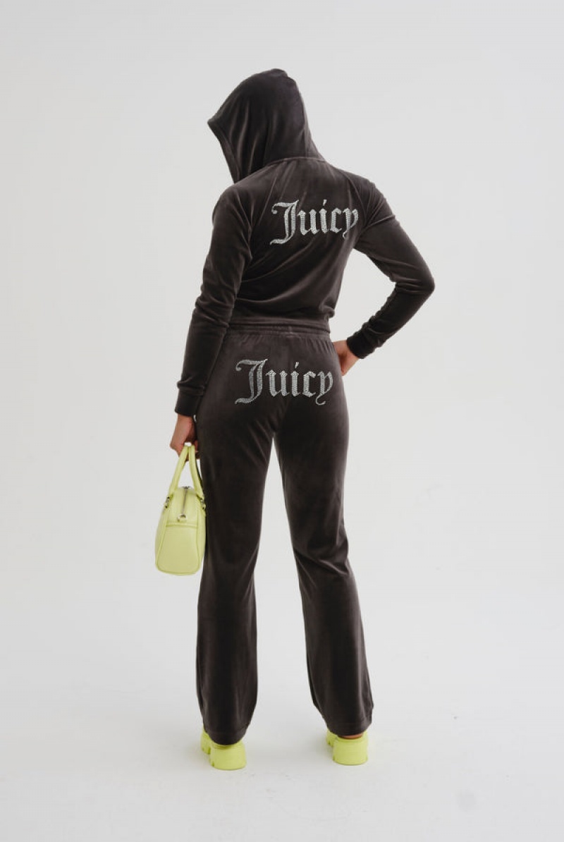 Raven Juicy Couture Diamante Velour Zip-through Hoodie | JC-SN652149