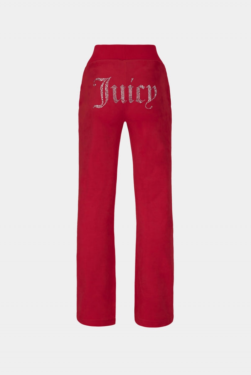 Red Juicy Couture Classic Velour Del Ray Diamante Bottoms | JC-SN652062