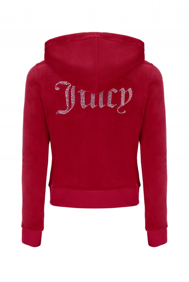 Red Juicy Couture Classic Velour Diamante Robertson Hoodie | JC-SN652061