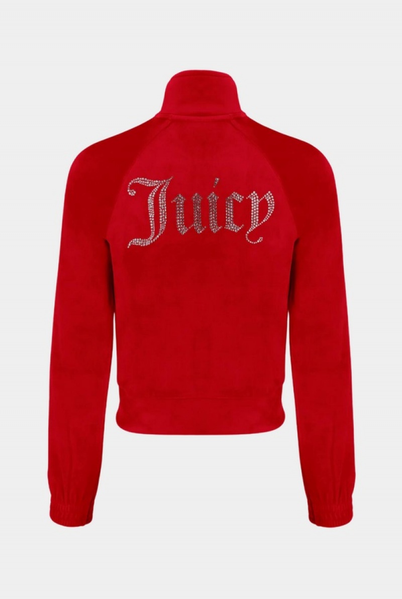 Red Juicy Couture Goji Berry Velour Diamante Tracktop | JC-SN652057