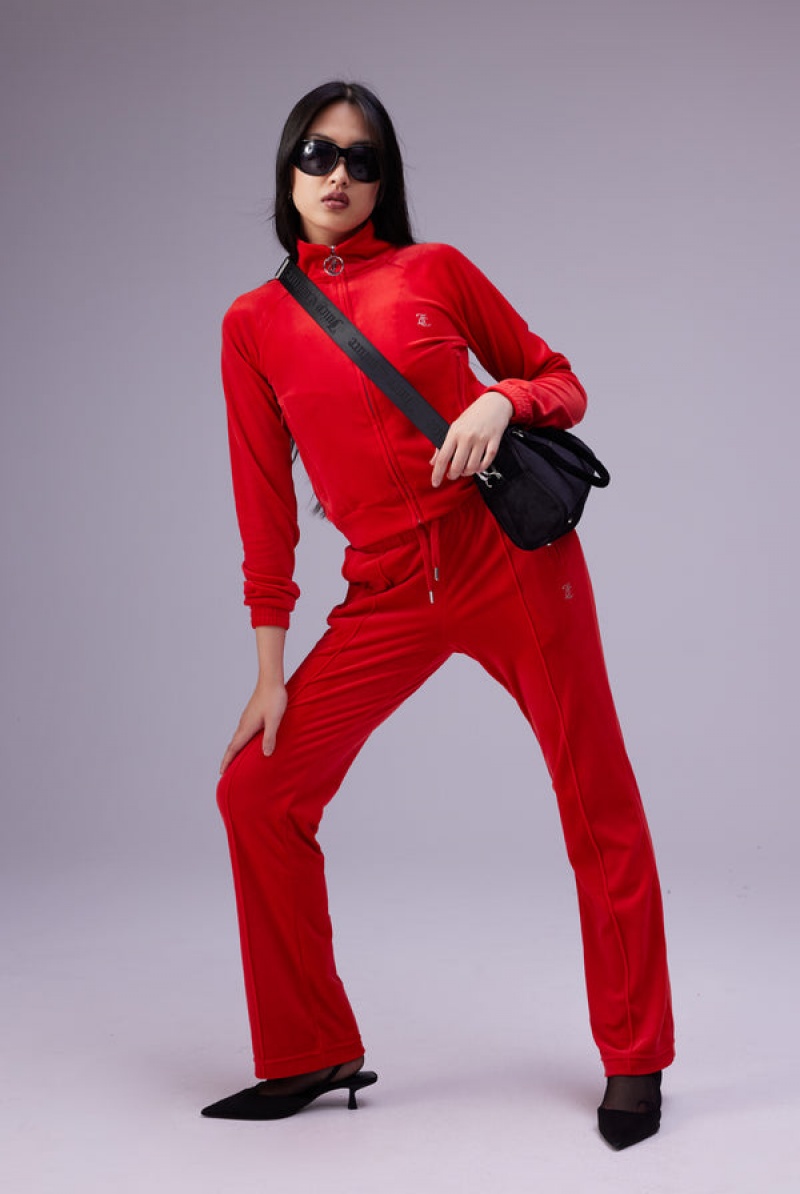 Red Juicy Couture Goji Berry Velour Diamante Tracktop | JC-SN652057