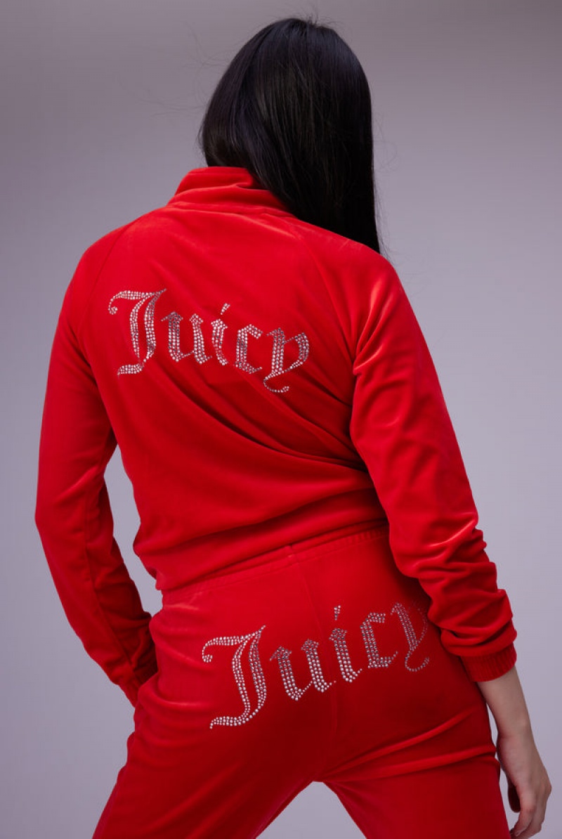 Red Juicy Couture Goji Berry Velour Diamante Tracktop | JC-SN652057