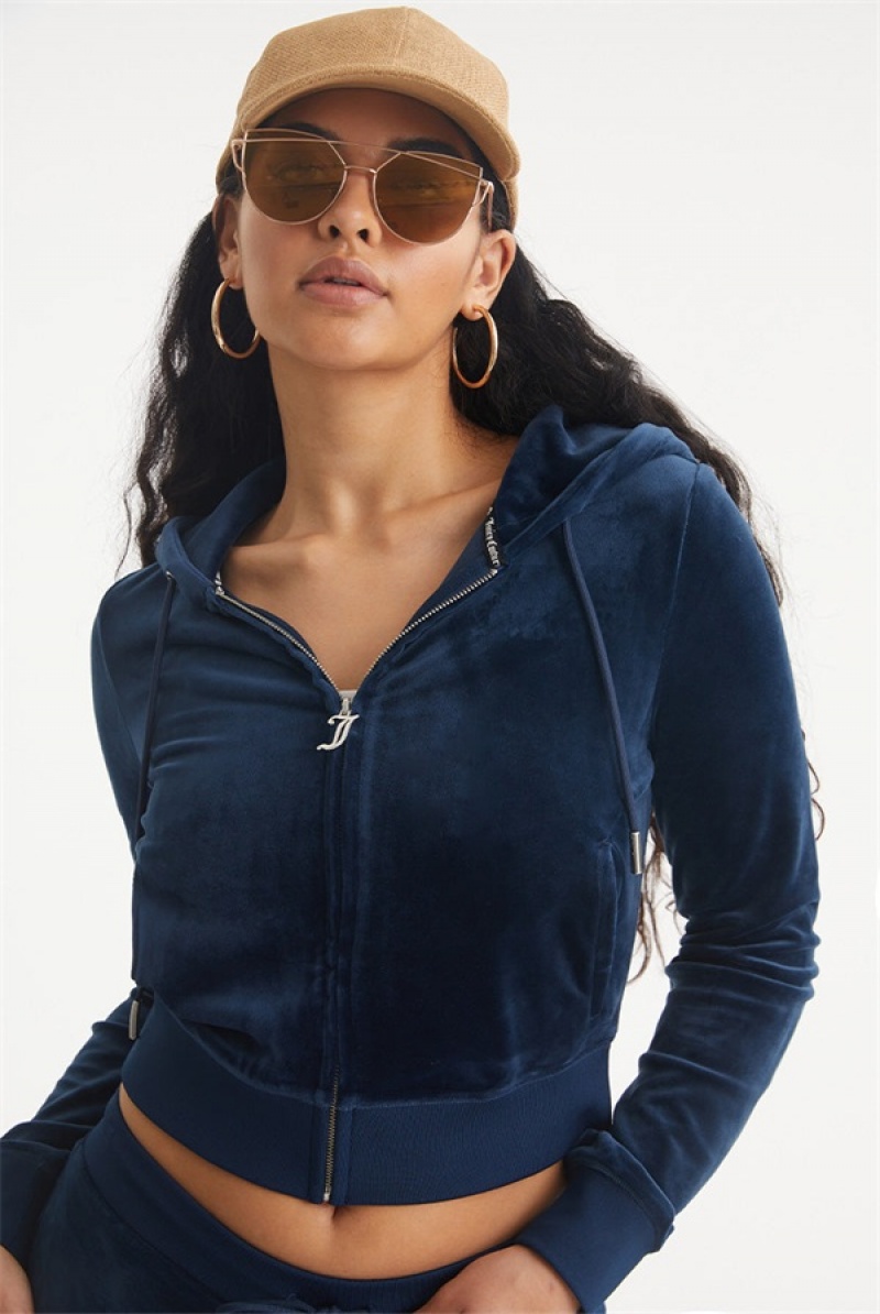 Regal Blue Juicy Couture Aquarius Big Bling Velour Hoodie | JC-SN651555