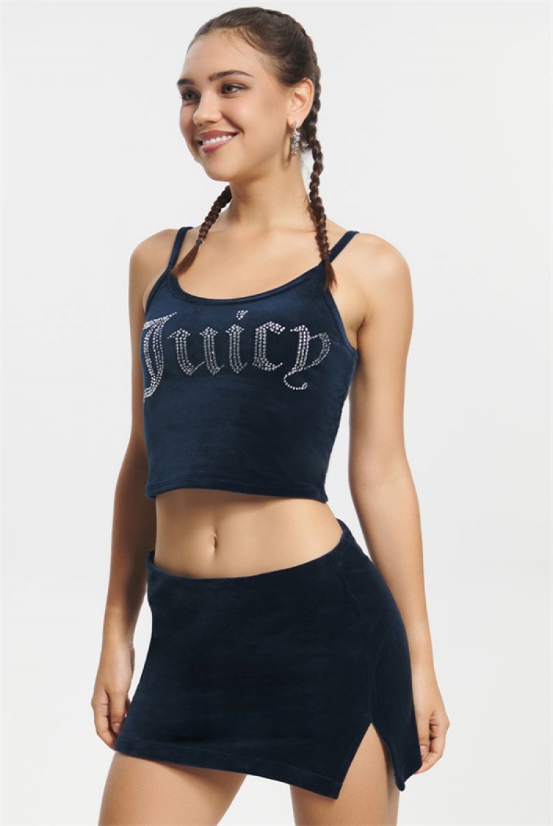 Regal Blue Juicy Couture Big Bling Velour Tank Top | JC-SN651637