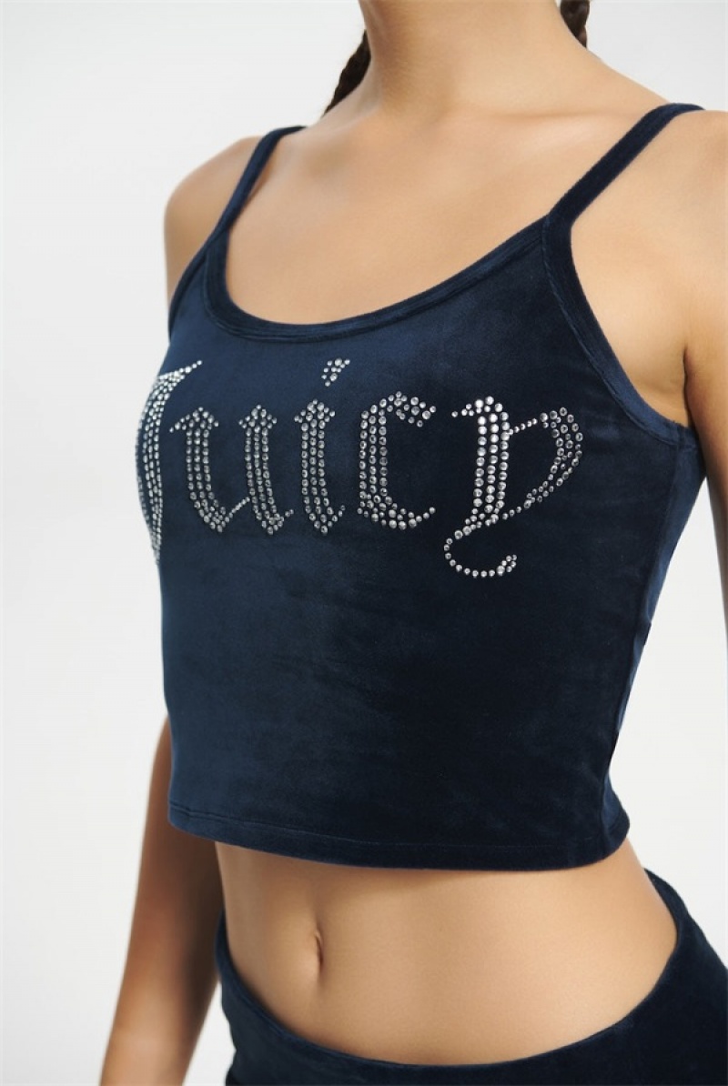 Regal Blue Juicy Couture Big Bling Velour Tank Top | JC-SN651637