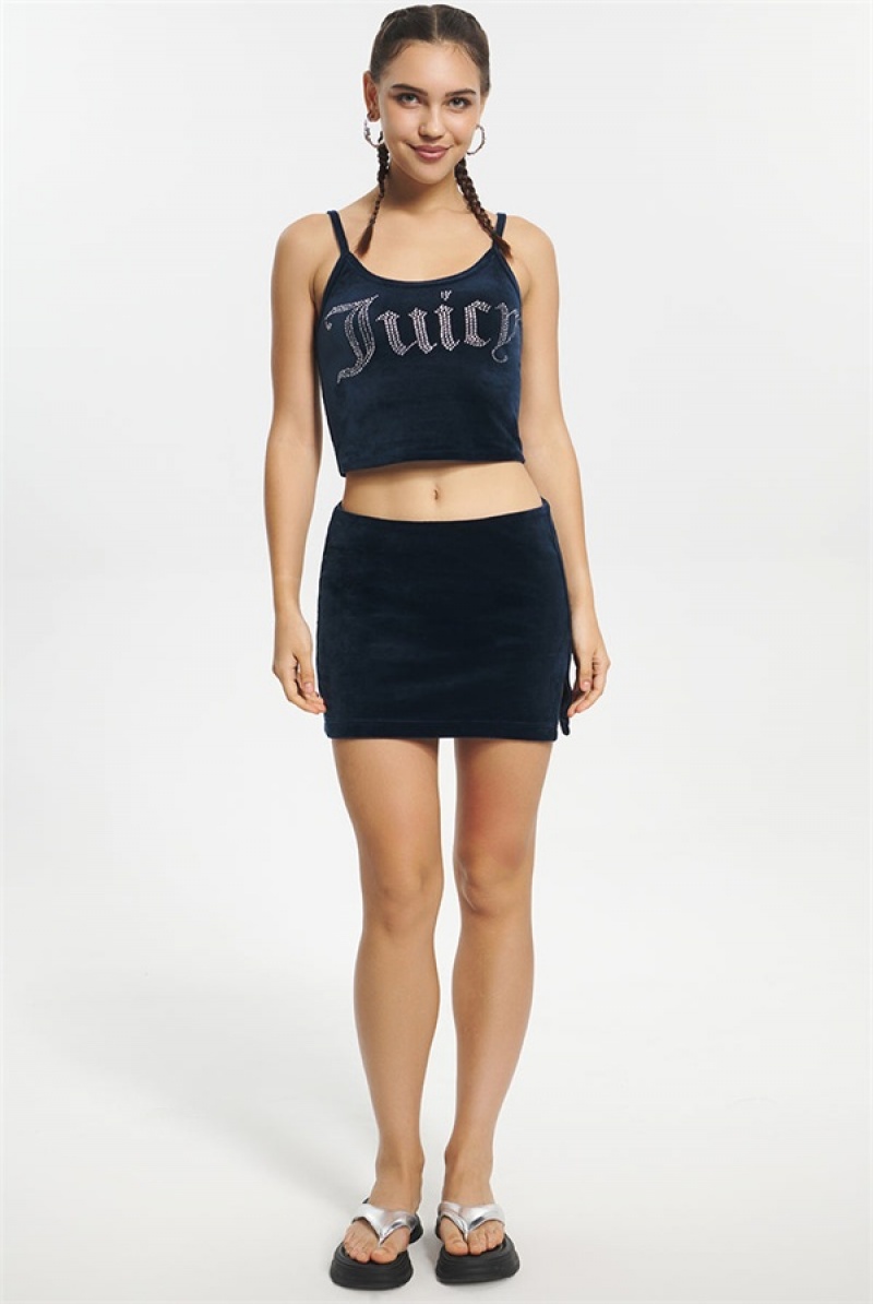 Regal Blue Juicy Couture Big Bling Velour Micro Mini Skirt | JC-SN651833