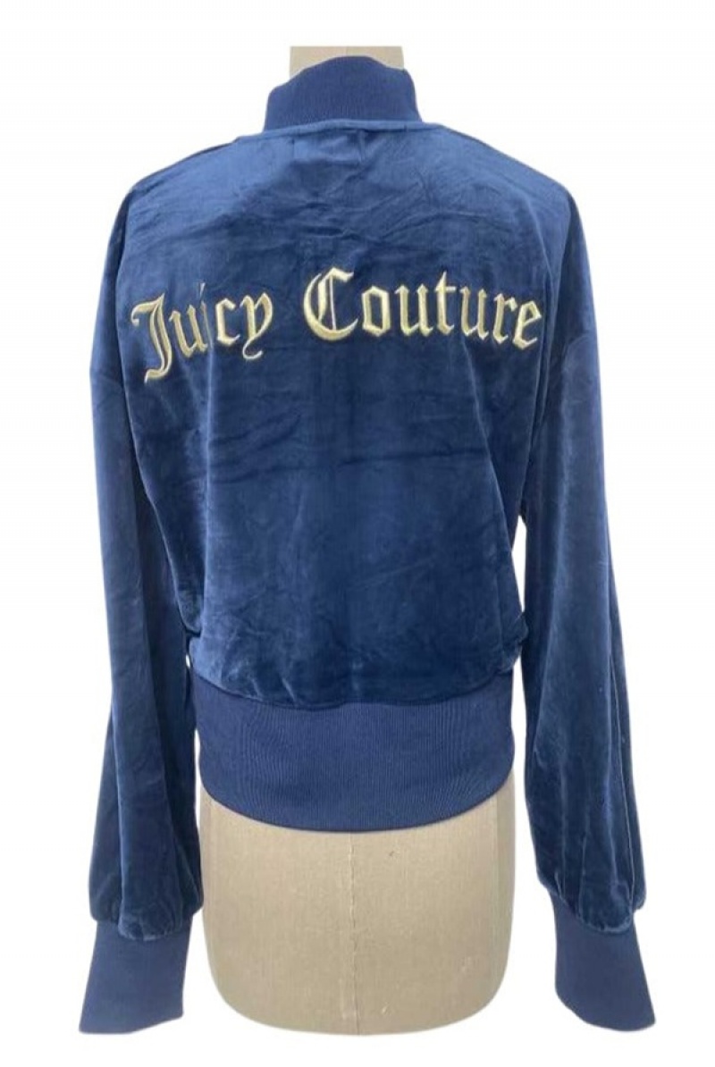 Regal Blue Juicy Couture Embroidered Velour Bomber Jacket—rejuiced | JC-SN651647