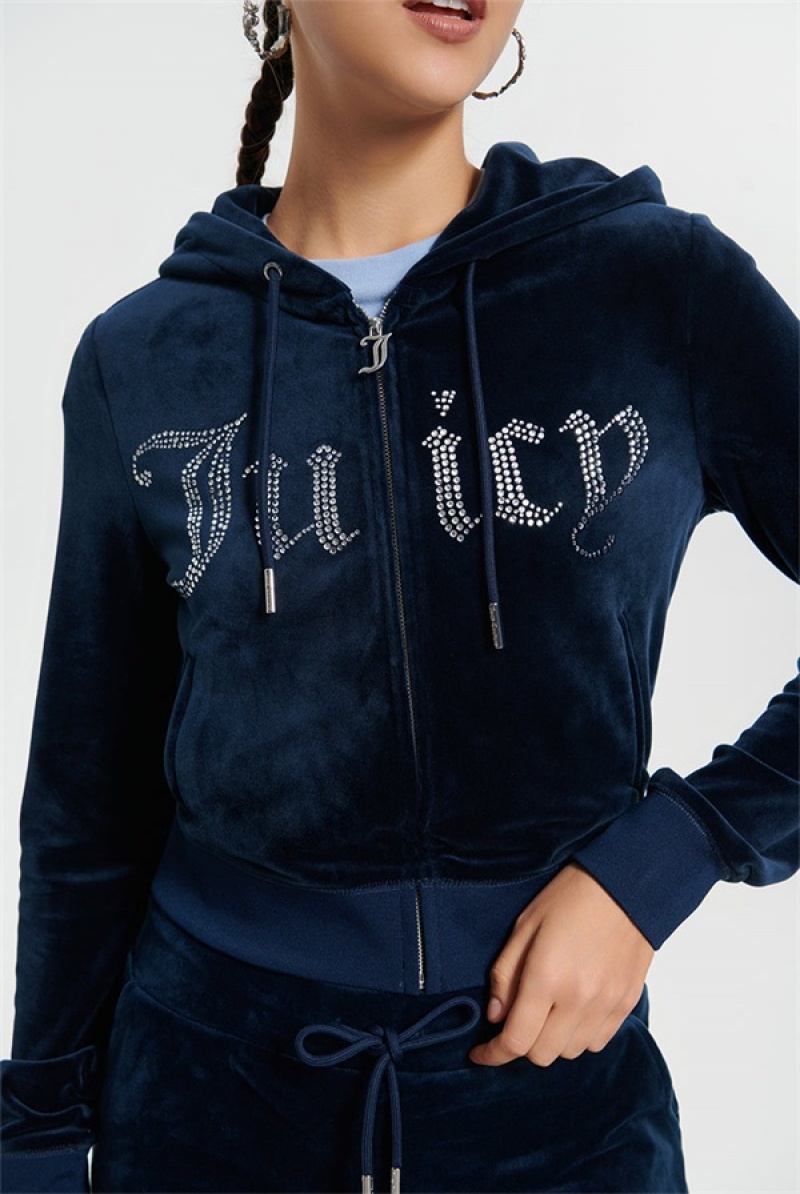 Regal Blue Juicy Couture Front Bling Hoodie | JC-SN651589