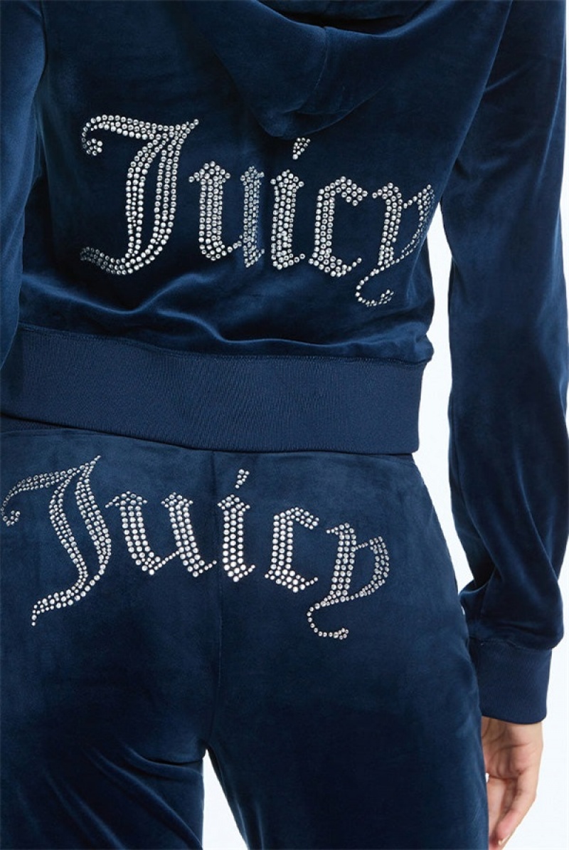 Regal Blue Juicy Couture Og Big Bling Velour Hoodie | JC-SN651565