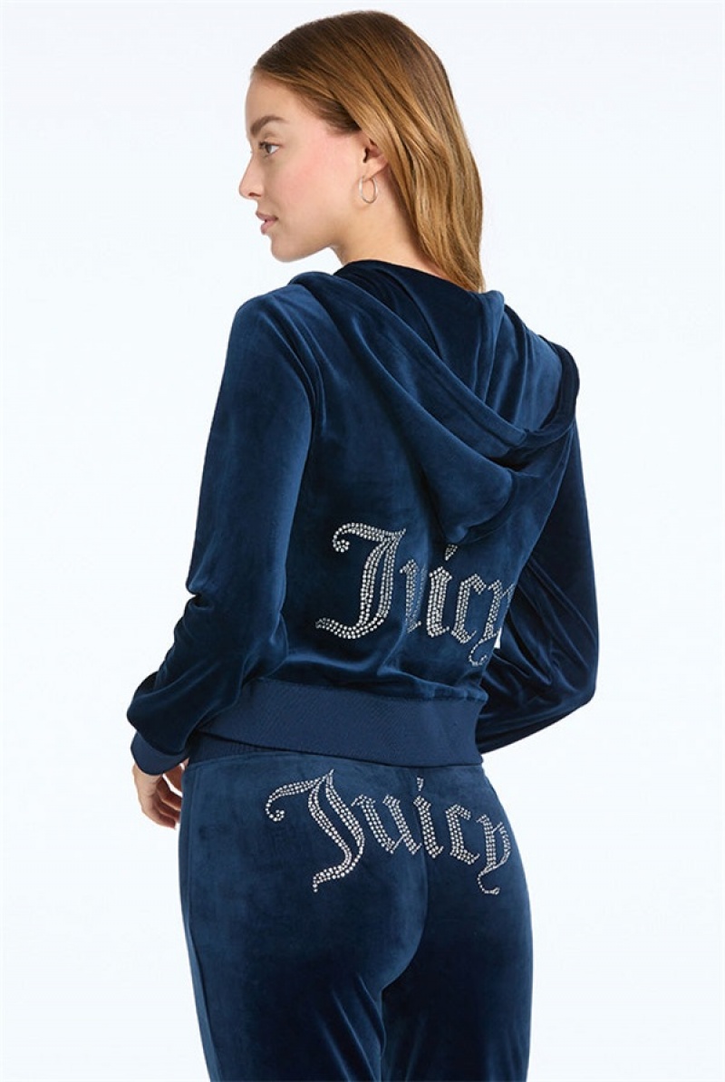 Regal Blue Juicy Couture Og Big Bling Velour Hoodie | JC-SN651565