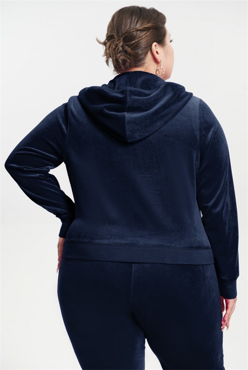 Regal Blue Juicy Couture Plus-size Classic Cotton Velour Hoodie | JC-SN651590