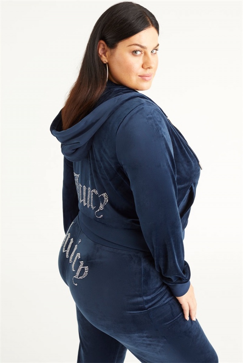 Regal Blue Juicy Couture Plus-size Og Big Bling Velour Hoodie | JC-SN651562