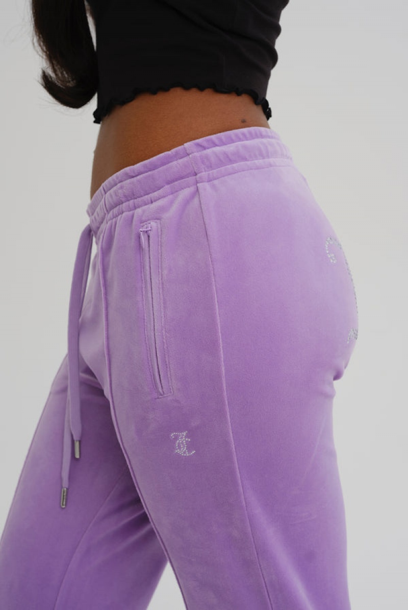 Sheer Lilac Juicy Couture Velour Diamante Tracksuit Bottom | JC-SN652082