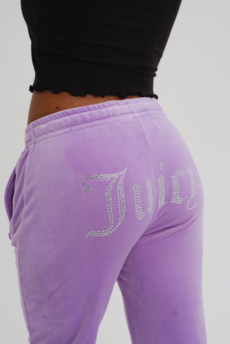 Sheer Lilac Juicy Couture Velour Diamante Tracksuit Bottom | JC-SN652082