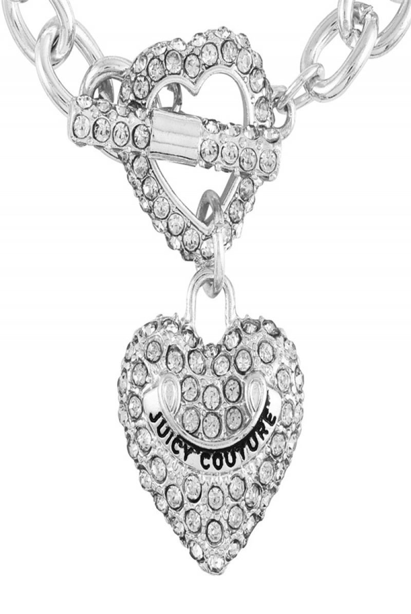 Silver Juicy Couture Bling Heart Pendant Charm Bracelet | JC-SN651890