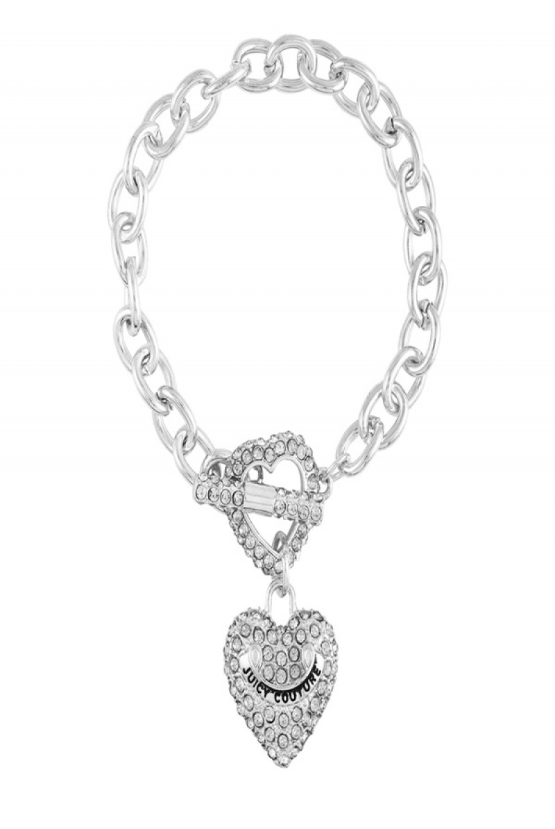 Silver Juicy Couture Bling Heart Pendant Charm Bracelet | JC-SN651890