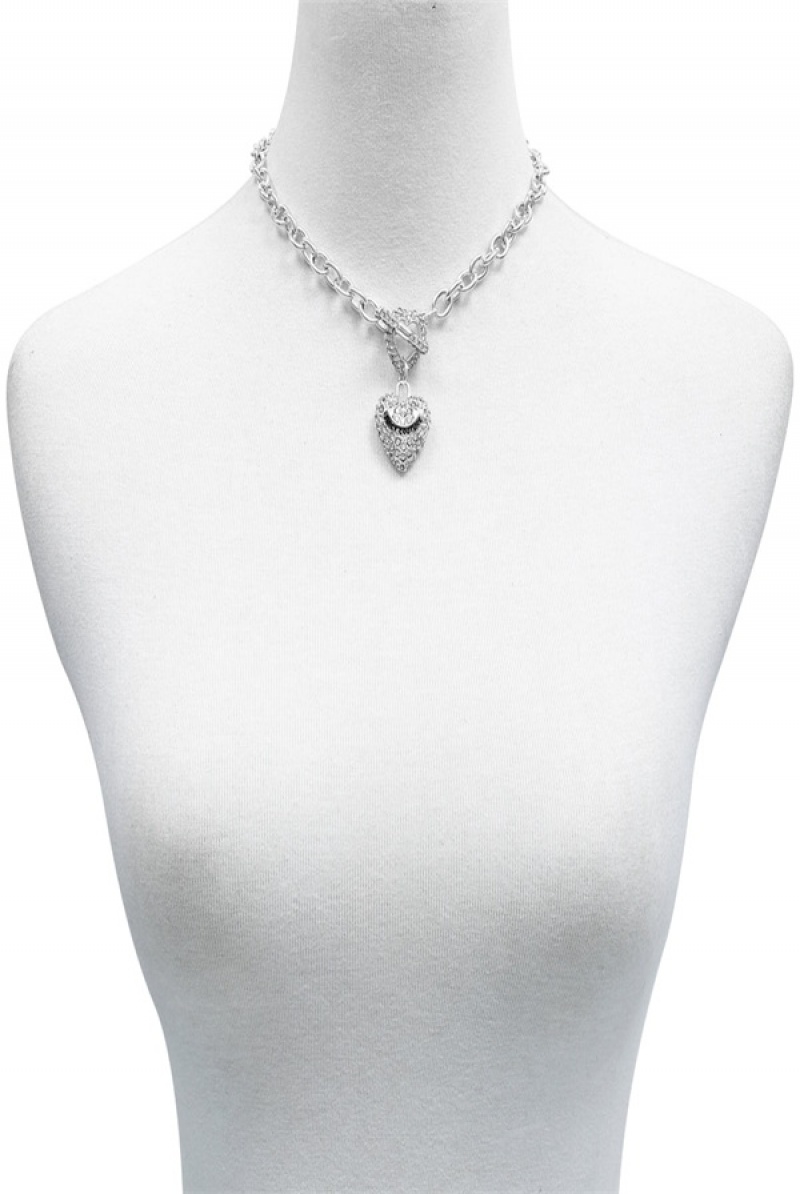 Silver Juicy Couture Bling Heart Pendant Charm Necklace | JC-SN651901