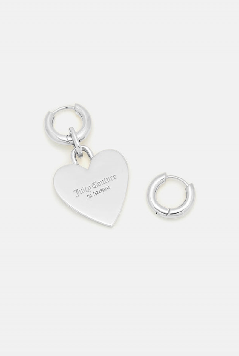 Silver Juicy Couture Hoop Earrings With Single Heart Drop | JC-SN652375