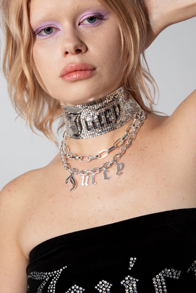 Silver Juicy Couture Mesh Choker | JC-SN652348