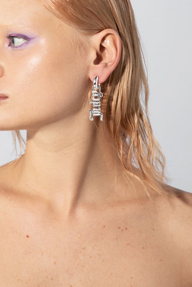 Silver Juicy Couture Pavè Crystal Juicy Couture Drop Earrings | JC-SN652351