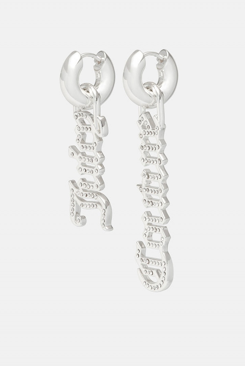 Silver Juicy Couture Pavè Crystal Juicy Couture Drop Earrings | JC-SN652351