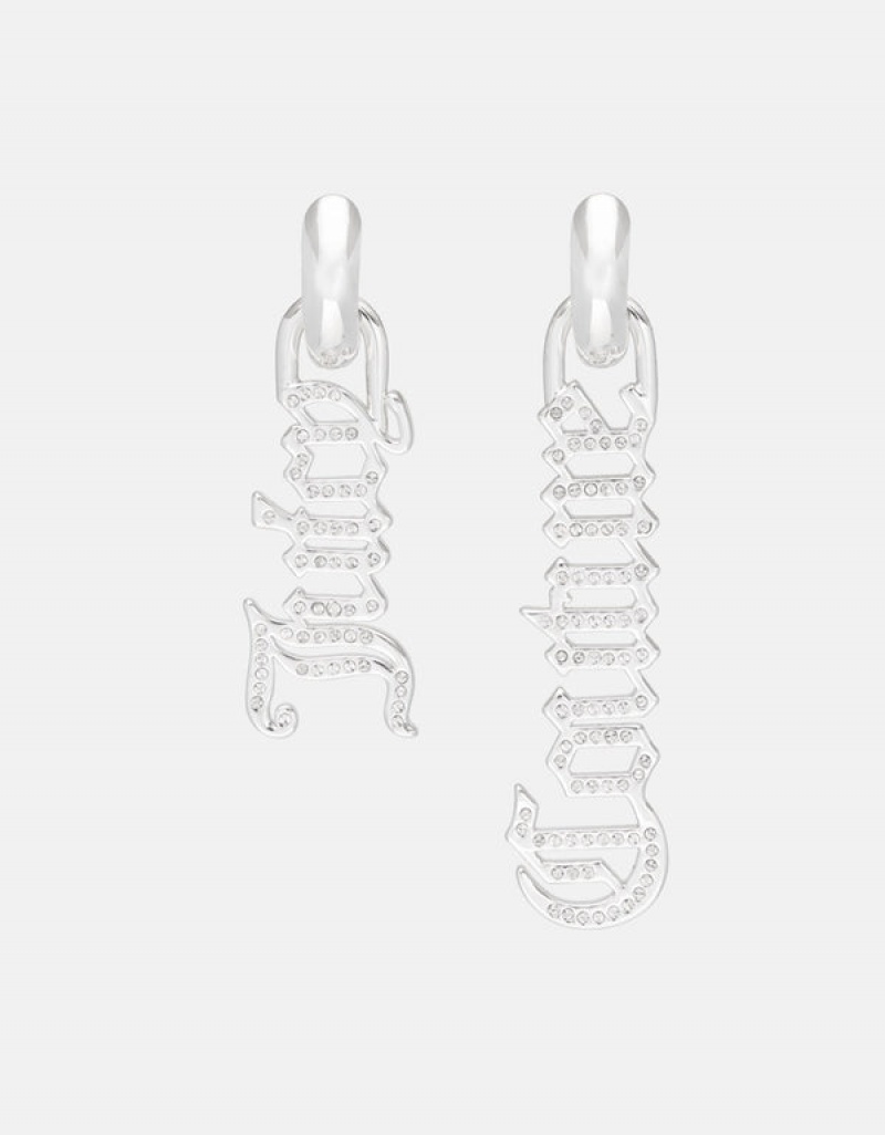 Silver Juicy Couture Pavè Crystal Juicy Couture Drop Earrings | JC-SN652351