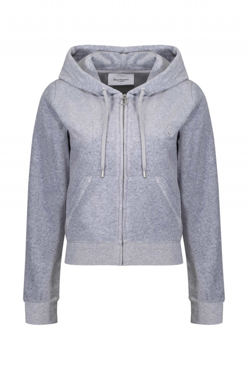 Silver Marl Juicy Couture Classic Velour Robertson Hoodie | JC-SN652029